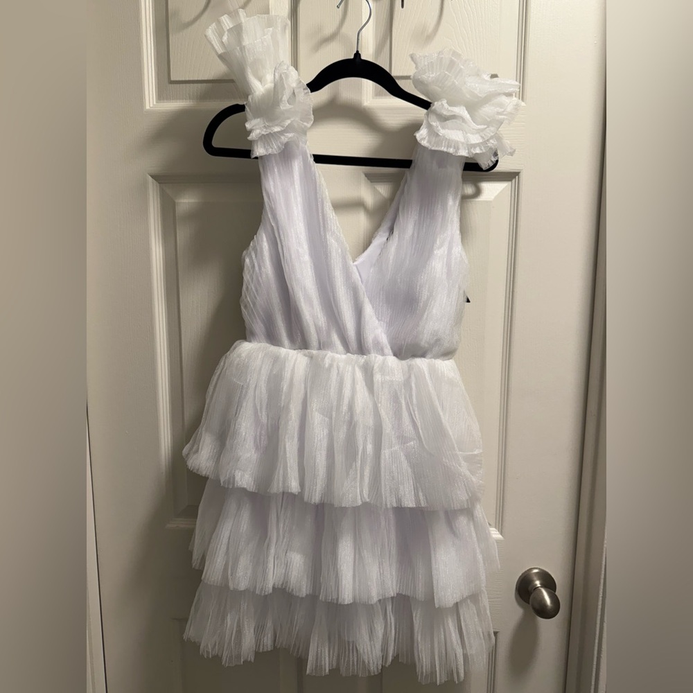 Lulus - Dramatic Arrival White Tulle Tiered Mini Dress - NWT - Size S - Picture 5 of 9